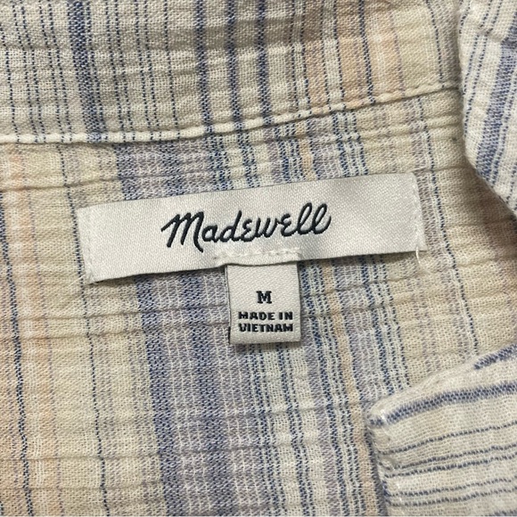 Madewell Crinkle Hayden Popover Top in Stripe Summer Peri Size Medium Cream - Picture 6 of 8